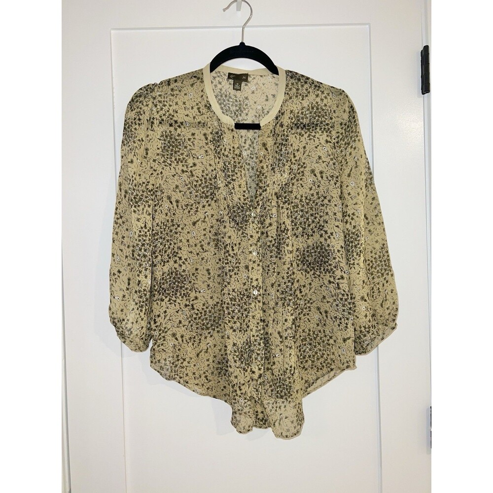 Anthropologie Fei 100% Silk Floral Blouse Pintuck Button Front 10 Cottage Office